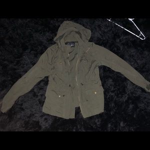 Dark green trench jacket with hoodie